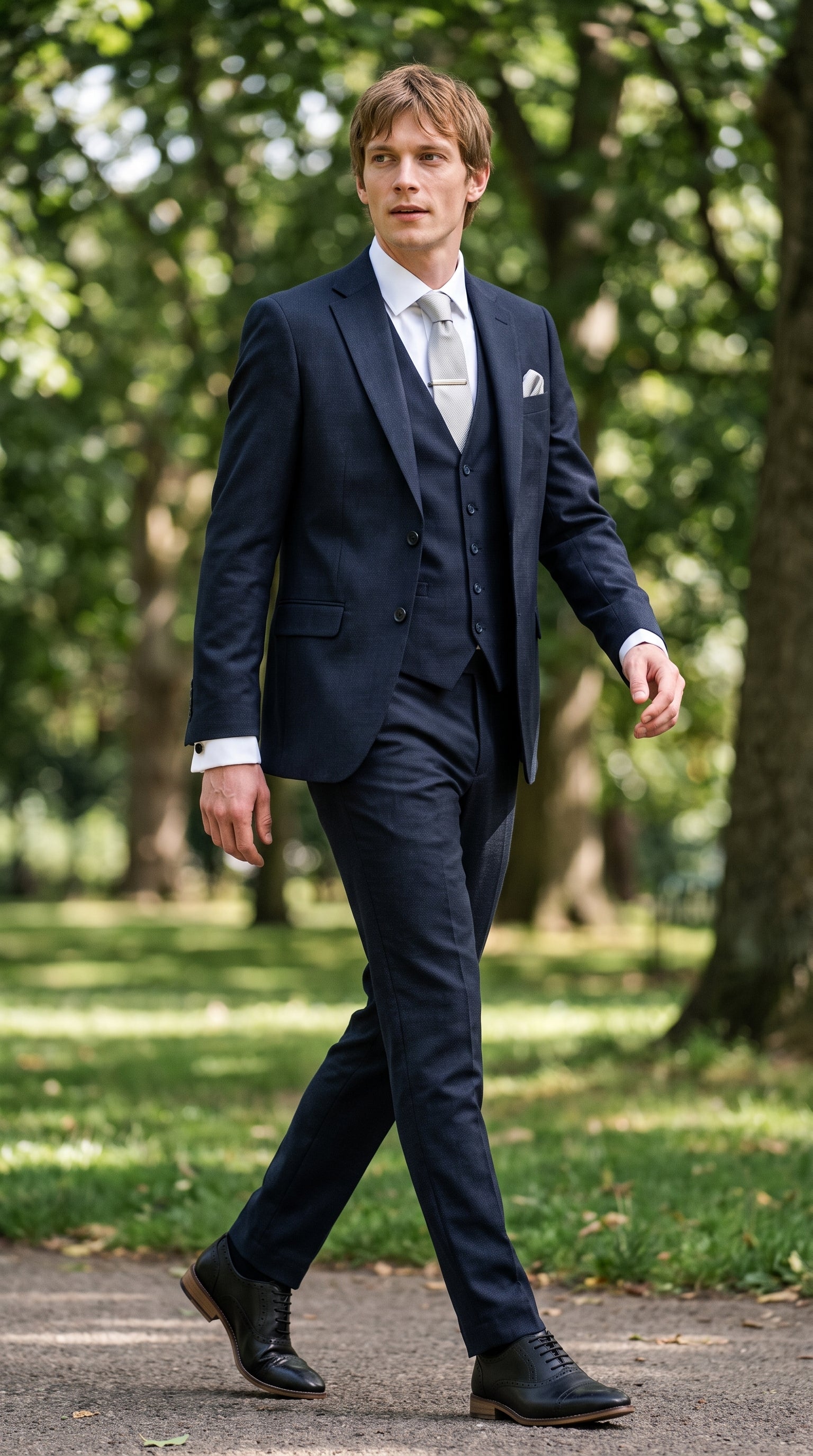 Look #823 styled with Bond - Męski garnitur 3-częściowy w kolorze ciemnogranatowym, dopasowany do sylwetki