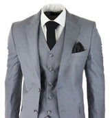 Mens Classic Grey 3 Piece Suit Slim Fit Vintage Retro Smart Formal Wedding