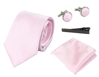 Satin Silk Pink Tie Gift Set Pocket Square Cuff Links Tie Shiny Satin