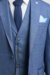 AK-09 Męski garnitur 3-częściowy w kratę Księcia Walii, niebieski, szyty na miarę