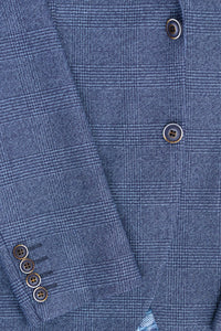 AK-09 Męski garnitur 3-częściowy w kratę Księcia Walii, niebieski, szyty na miarę