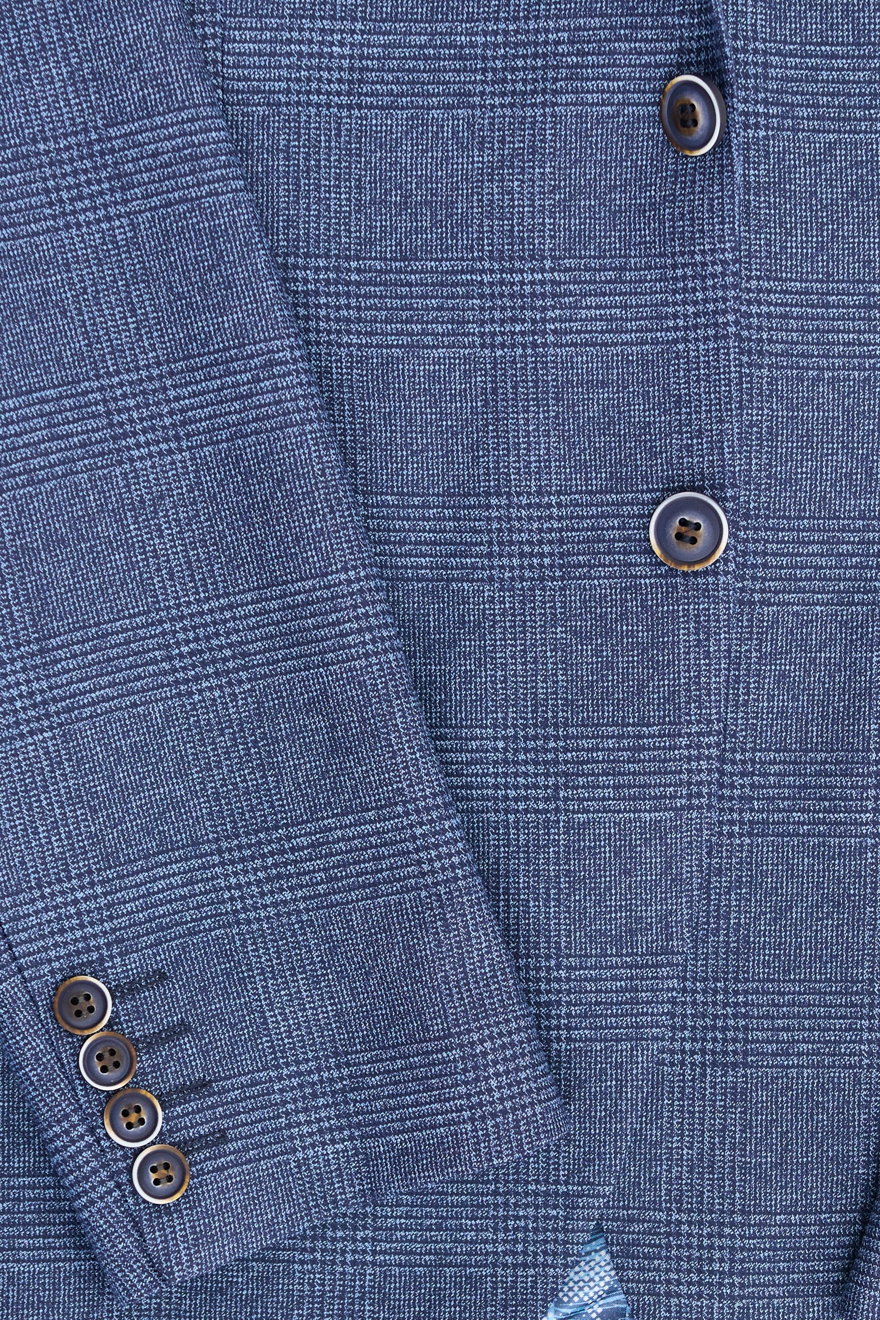 AK-09 Męski garnitur 3-częściowy w kratę Księcia Walii, niebieski, szyty na miarę