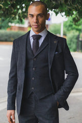 Czarny garnitur męski Glen Check 3-częściowy