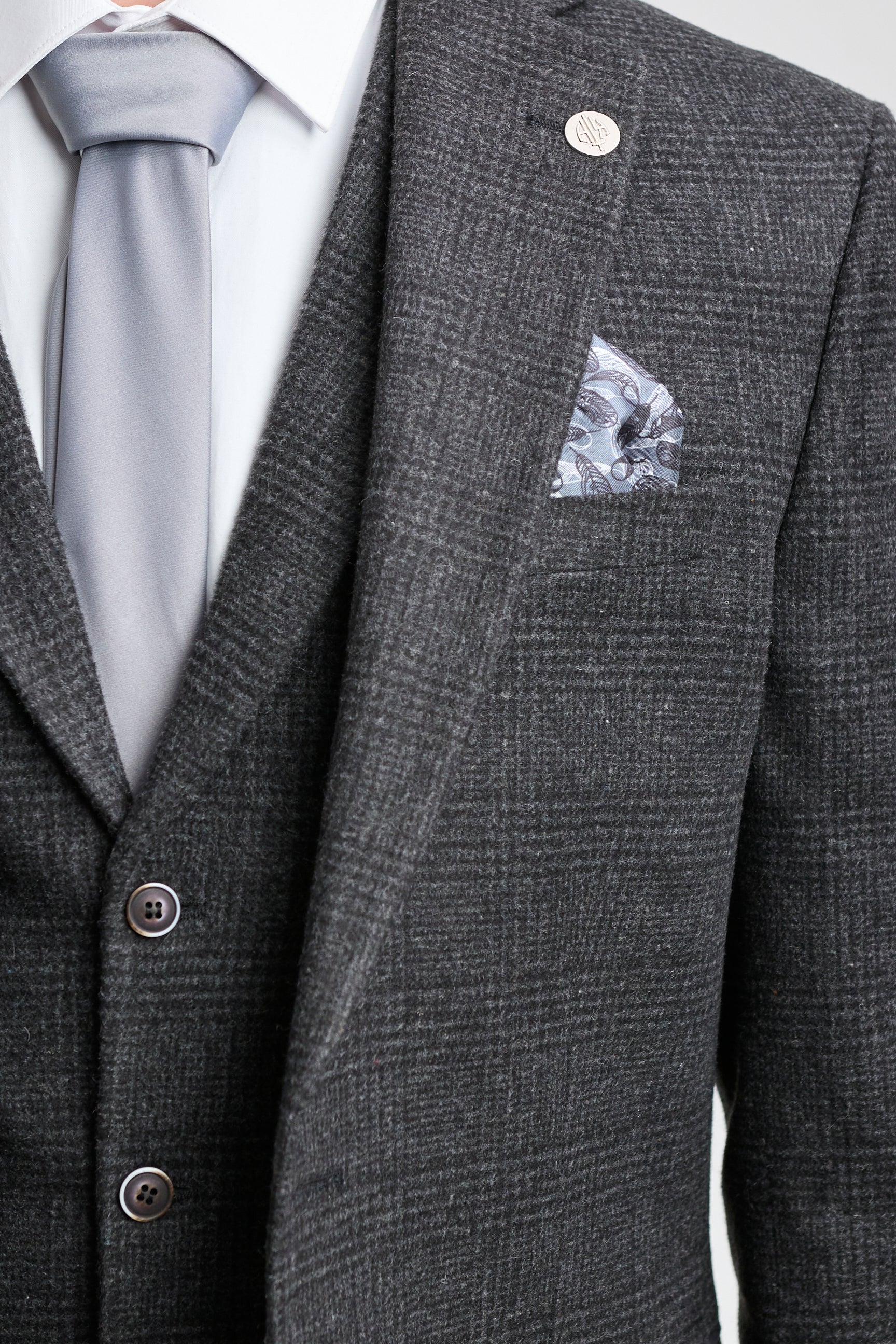 Czarny garnitur męski Glen Check 3-częściowy