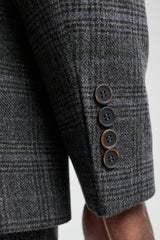 Męski garnitur 3-częściowy w szarą kratkę tartanową