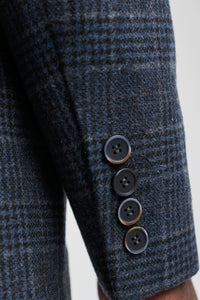 Męski garnitur 3-częściowy w kratkę w kolorze niebieskim