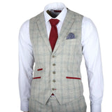 Andrew Men's 3-Piece Grey Checked Slim Fit Suit with Red Accents