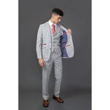 Andrew Men's 3-Piece Grey Checked Slim Fit Suit with Red Accents