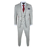 Andrew Men's 3-Piece Grey Checked Slim Fit Suit with Red Accents
