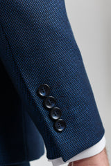 Męski granatowy 3-częściowy garnitur Birdseye, ślub, bal, formalny, elegancki, klasyczny