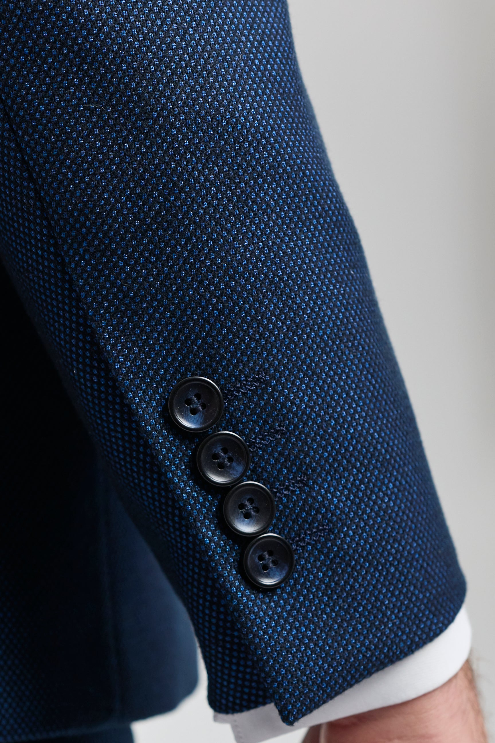 Męski granatowy 3-częściowy garnitur Birdseye, ślub, bal, formalny, elegancki, klasyczny