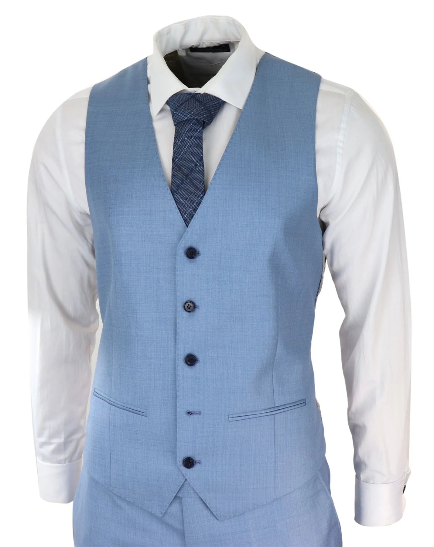 Mens Light Blue Sky 3 Piece Suit Classic Stitch Wedding Summer Prom Classic