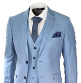 Mens Light Blue Sky 3 Piece Suit Classic Stitch Wedding Summer Prom Classic