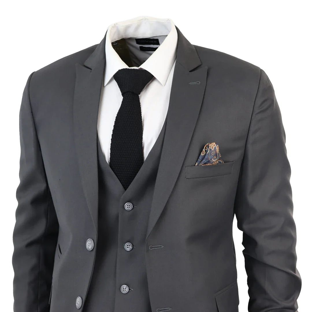 IM1 Men's Classic Charcoal Plain Tailored Fit 3-Piece Suit