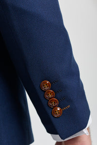 Męski granatowy garnitur 3-częściowy z brązowym wykończeniem, klasyczny, w stylu vintage, z ptasim okiem, dla panów młodych