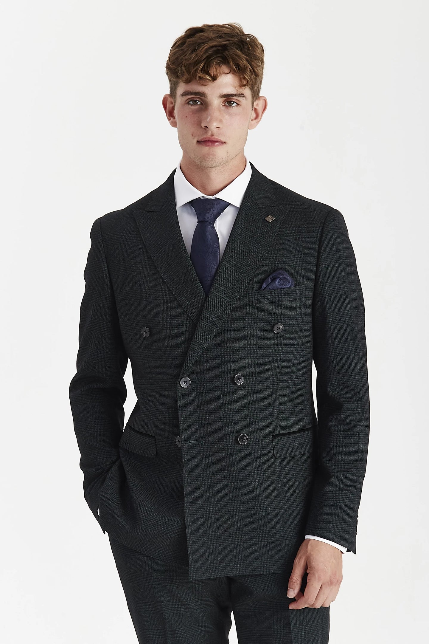 Regent - Zielony męski dwuczęściowy garnitur dwurzędowy