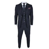Ryan Men's Navy 3-Piece Tweed Slim Fit Suit