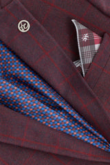 Męski garnitur 3-częściowy z wełny tweedowej w kolorze śliwkowo-winnym w kratkę, lata 20. XX wieku, Gatsby