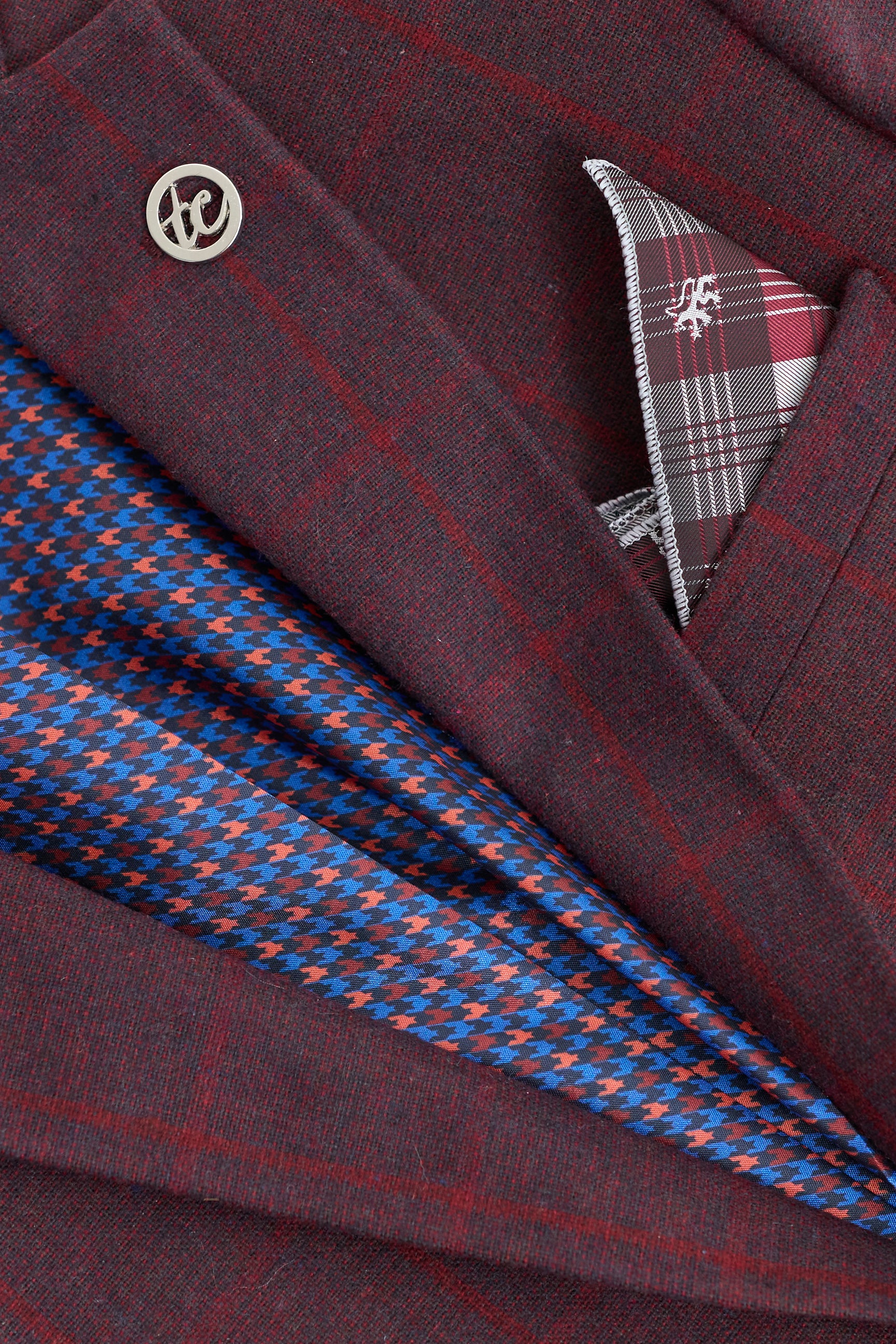 Męski garnitur 3-częściowy z wełny tweedowej w kolorze śliwkowo-winnym w kratkę, lata 20. XX wieku, Gatsby