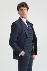 Męski garnitur 3-częściowy z wełny tweedowej w kolorze granatowo-brązowym w kratkę z lat 20. XX wieku, Gatsby