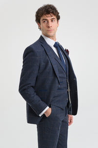 Męski garnitur 3-częściowy z wełny tweedowej w kolorze granatowo-brązowym w kratkę z lat 20. XX wieku, Gatsby