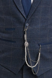 Męski garnitur 3-częściowy z wełny tweedowej w kolorze granatowo-brązowym w kratkę z lat 20. XX wieku, Gatsby