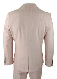 Mens Herringbone Tweed 3 Piece Suit Pink Blush Retro Vintage Short Reg Long