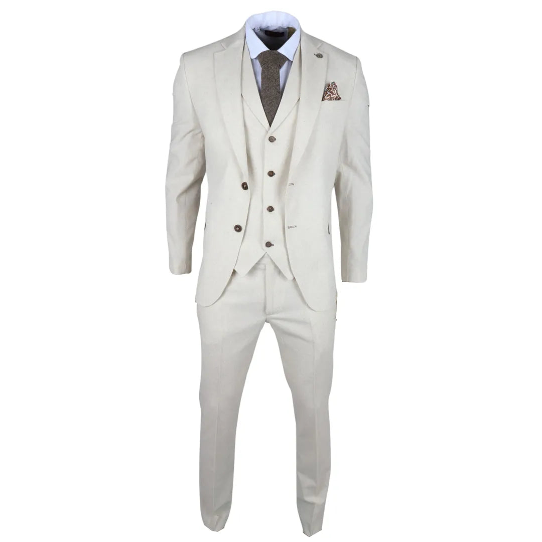 TP-21 Men's Beige 3-Piece Linen Summer Wedding Suit