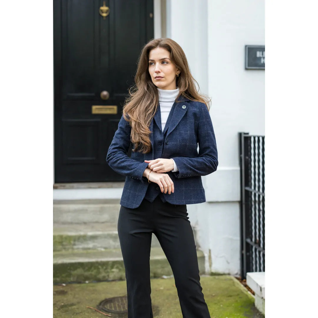 TPSTZ72 - Damska granatowa tweedowa marynarka