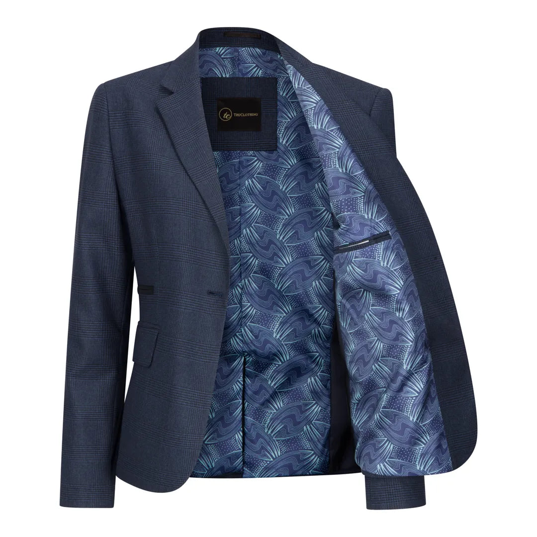 TPW52 - Granatowy damski garnitur w kratę Księcia Walii, 3-częściowy