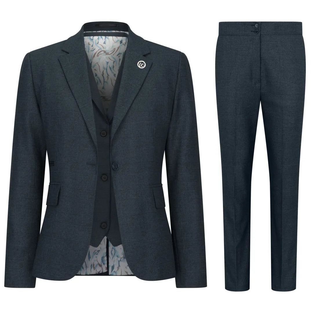 TPW53 - Zielony damski garnitur w kratę Księcia Walii, 3 częściowy