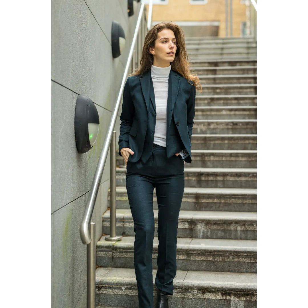 TPW53 - Zielony damski garnitur w kratę Księcia Walii, 3 częściowy