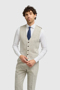 Thomas - Męski szary garnitur 3-częściowy z mieszanki wełny i tweedu