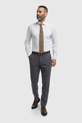 Thomas - Męski granatowy garnitur 3-częściowy z mieszanki wełny i tweedu