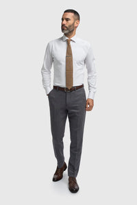 Thomas - Męski granatowy garnitur 3-częściowy z mieszanki wełny i tweedu