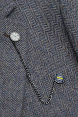 Thomas - Męski granatowy garnitur 3-częściowy z mieszanki wełny i tweedu