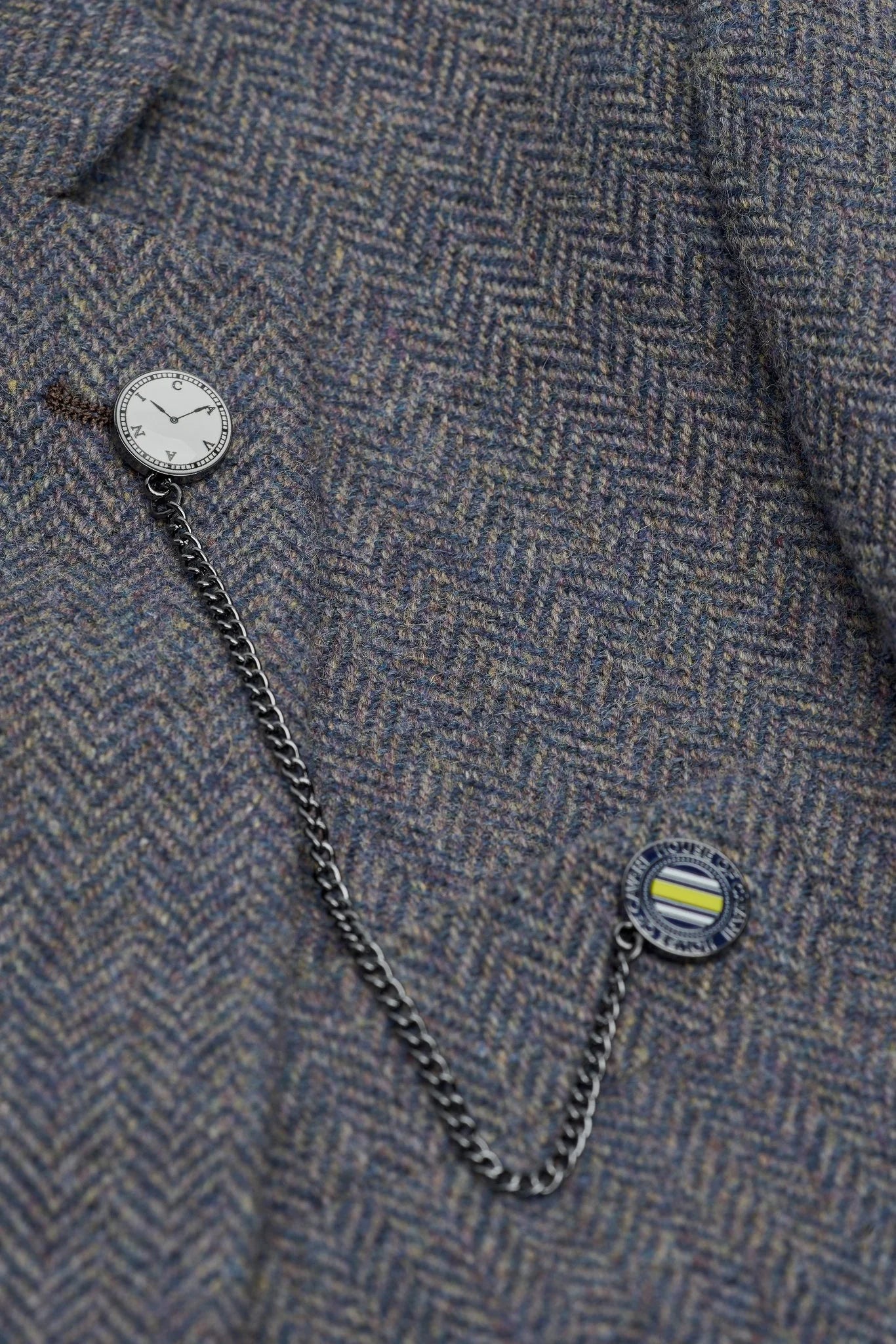 Thomas - Męski granatowy garnitur 3-częściowy z mieszanki wełny i tweedu