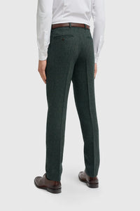 Thomas - Oliwkowozielony, 3-częściowy garnitur z mieszanki wełny i tweedu