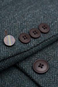 Thomas - Oliwkowozielony, 3-częściowy garnitur z mieszanki wełny i tweedu