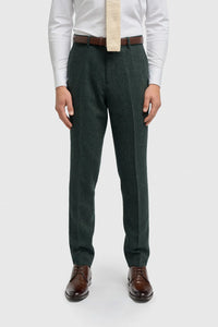 Thomas - Oliwkowozielony, 3-częściowy garnitur z mieszanki wełny i tweedu