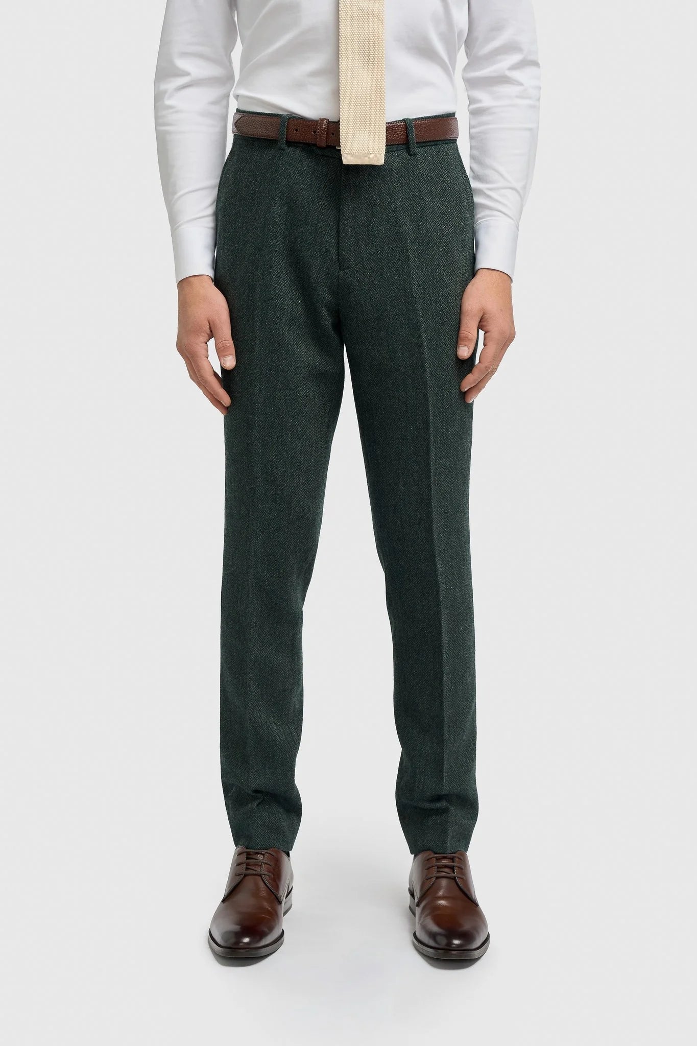 Thomas - Oliwkowozielony, 3-częściowy garnitur z mieszanki wełny i tweedu