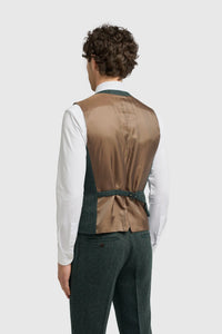 Thomas - Oliwkowozielony, 3-częściowy garnitur z mieszanki wełny i tweedu