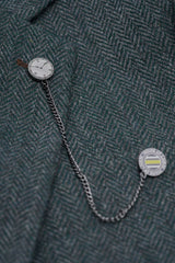 Thomas - Oliwkowozielony, 3-częściowy garnitur z mieszanki wełny i tweedu