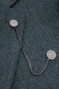 Thomas - Oliwkowozielony, 3-częściowy garnitur z mieszanki wełny i tweedu