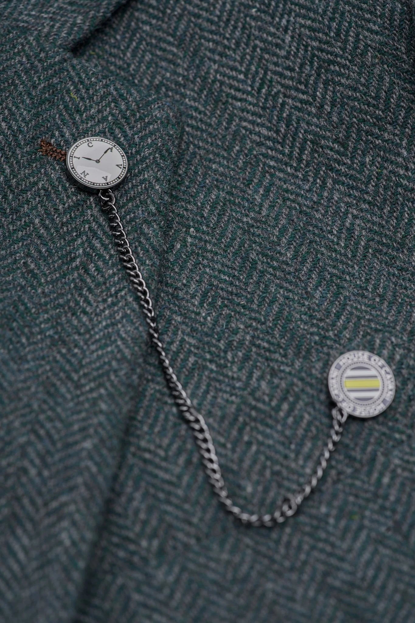 Thomas - Oliwkowozielony, 3-częściowy garnitur z mieszanki wełny i tweedu