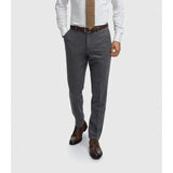 Thomas - Męskie granatowe spodnie tweedowe z mieszanki wełny w jodełkę