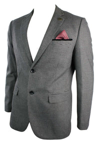 Mens Tweed Vintage Retro Brown Checked Blazer Elbow Patch Black Trim Tailored