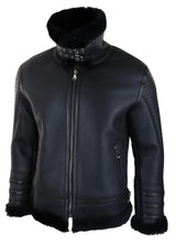 Mens Black Real Sheepskin Flying Jacket Zipped WW2 Pilot Black Winter Warm Coat