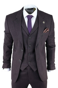 Men's Plum Herringbone Tweed 3 Piece Suit
