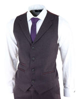 Men's Plum Herringbone Tweed 3 Piece Suit